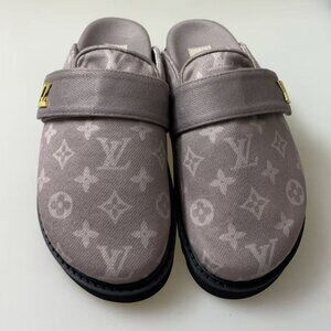 Louis Vuitton Gray Suede Monogram Mules - US 9 Women with Box